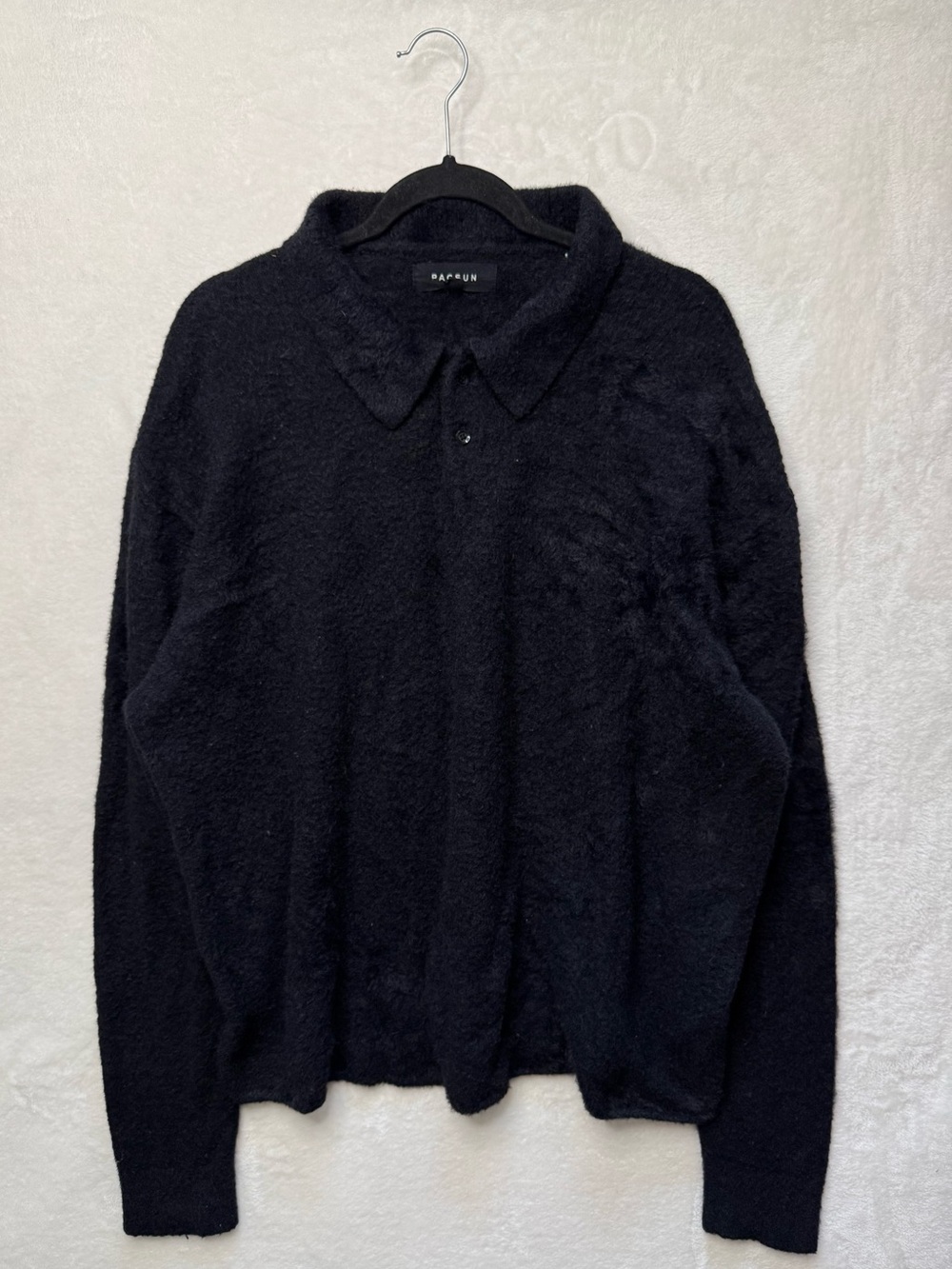 PacSun Men's Black Fuzzy Knit Zip-Up Long Sleeve Polo Sweater XL